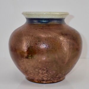 Raku Pottery Vase Iridescent Signed 6" Tall x 6" dia beautifully crafted